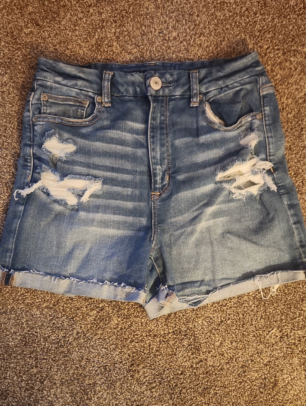 American Eagle Distressed Curvy Highrise Shortie Shorts - Size 10